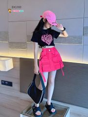 Set áo rút dây Blackpink phối Chân váy kaki dễ thương cho bé gái BXG900