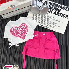 Set áo rút dây Blackpink phối Chân váy kaki dễ thương cho bé gái BXG900