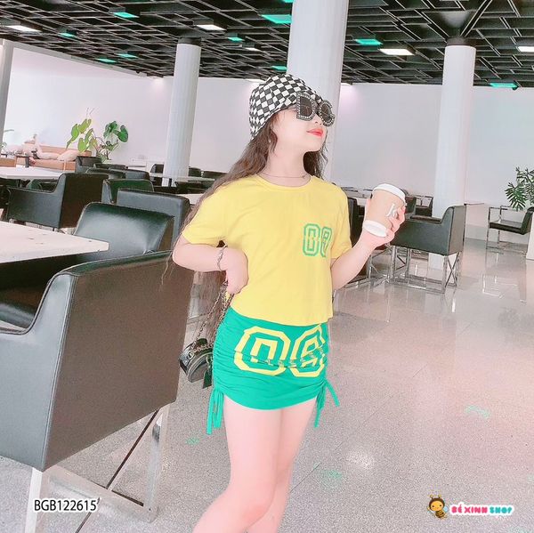 Set áo số 8 chân váy rút dây dễ thương cho bé gái BGB122615