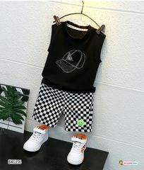 Bộ áo sát nách in nón quần caro dễ thương cho bé trai BXG355