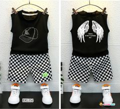 Bộ áo sát nách in nón quần caro dễ thương cho bé trai BXG355