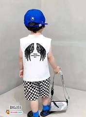 Bộ áo sát nách in nón quần caro dễ thương cho bé trai BXG355