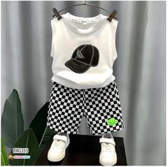 Bộ áo sát nách in nón quần caro dễ thương cho bé trai BXG355