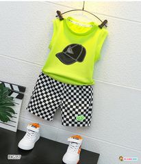 Bộ áo sát nách in nón quần caro dễ thương cho bé trai BXG355