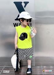 Bộ áo sát nách in nón quần caro dễ thương cho bé trai BXG355