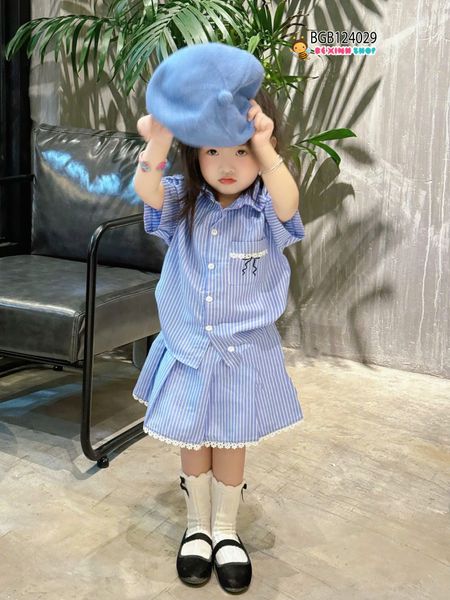 [XẢ KHO] Set sơ mi sọc phối chân váy viền ren dễ thương cho bé BGB124029