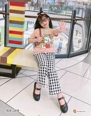 Set áo in bé gái quần caro ống rộng dễ thương cho bé gái BGB122838