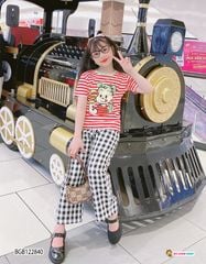 Set áo in bé gái quần caro ống rộng dễ thương cho bé gái BGB122838