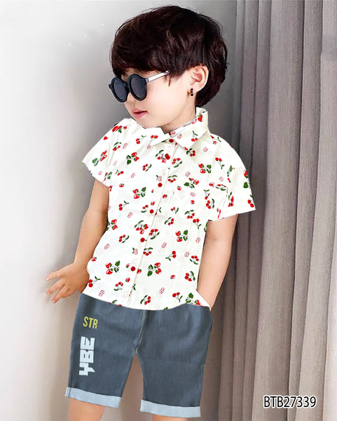 Set áo sơ mi cherry quần jeans dễ thương cho bé trai đi chơi BTB27339
