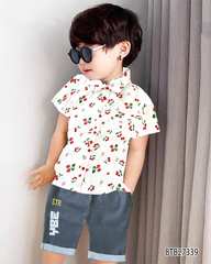 Set áo sơ mi cherry quần jeans dễ thương cho bé trai đi chơi BTB27339