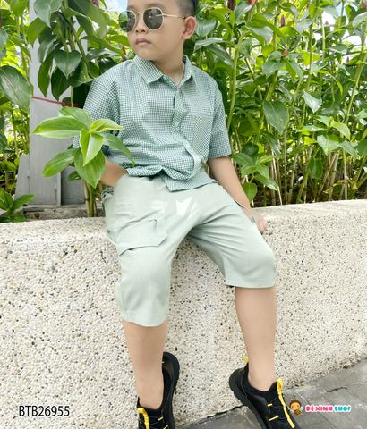 Set áo sơ mi caro quần kaki dễ thương cho bé trai BTB26955