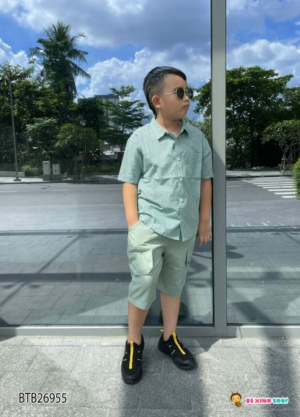 Set áo sơ mi caro quần kaki dễ thương cho bé trai BTB26955