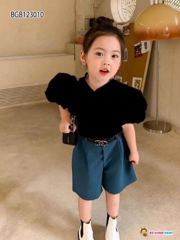 [XẢ KHO] Set áo sơ mi lụa quần sort dễ thương cho bé gái BGB123008