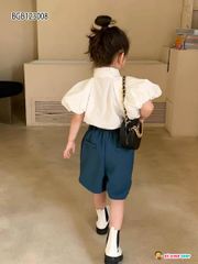 Set áo sơ mi lụa quần sort dễ thương cho bé gái BGB123008