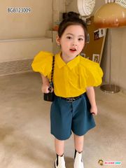 Set áo sơ mi lụa quần sort dễ thương cho bé gái BGB123008