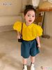 Set áo sơ mi lụa quần sort dễ thương cho bé gái BGB123008