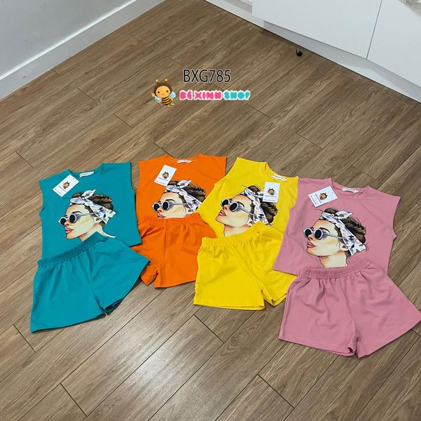 Bộ sort cotton tay lỡ Cô Gái dễ thương cho bé gái BXG782