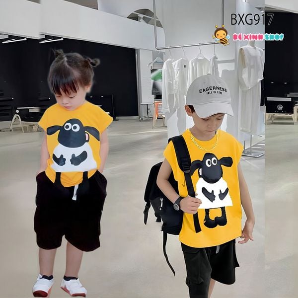 Bộ thun tay lỡ in cừu đắp chân nổi dễ thương cho bé trai & bé gái BXG916