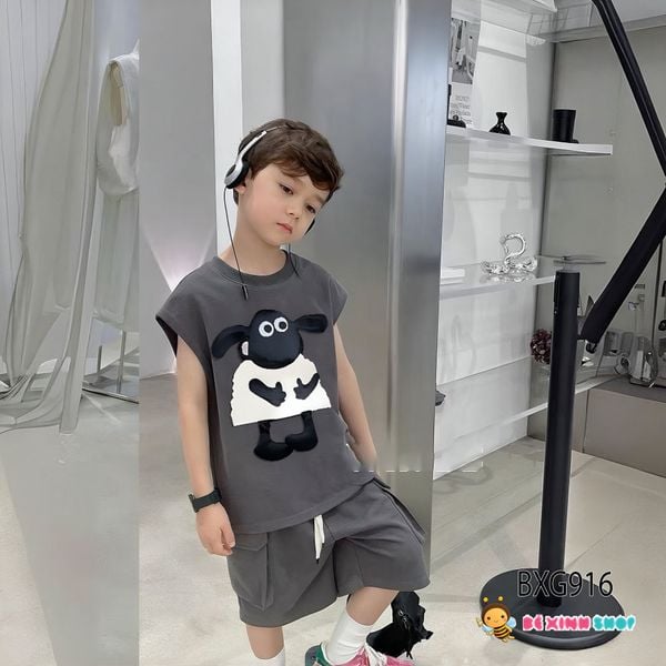 Bộ thun tay lỡ in cừu đắp chân nổi dễ thương cho bé trai & bé gái BXG916