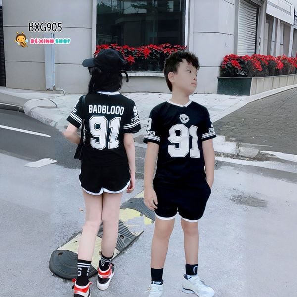 Bộ sort thun body thể thao cổ tim 91 dễ thương cho bé trai & bé gái BXG904