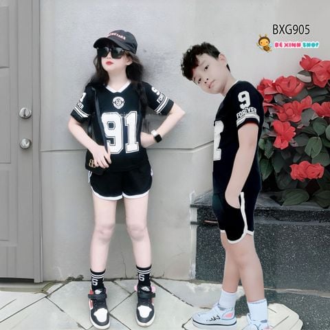 Bộ sort thun body thể thao cổ tim 91 dễ thương cho bé trai & bé gái BXG904