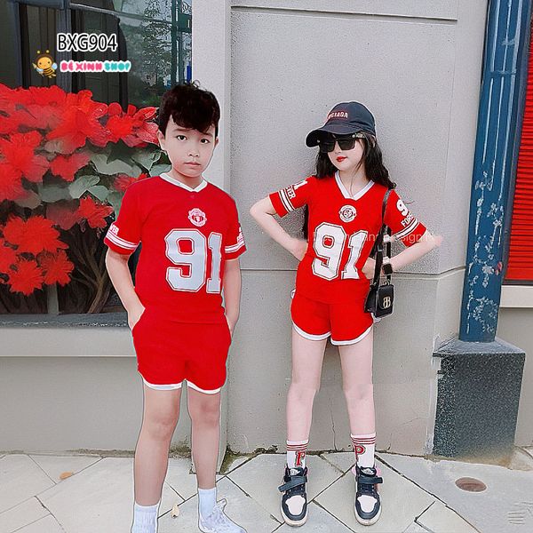 Bộ sort thun body thể thao cổ tim 91 dễ thương cho bé trai & bé gái BXG904