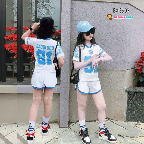 Bộ sort thun body thể thao cổ tim 91 dễ thương cho bé trai & bé gái BXG904