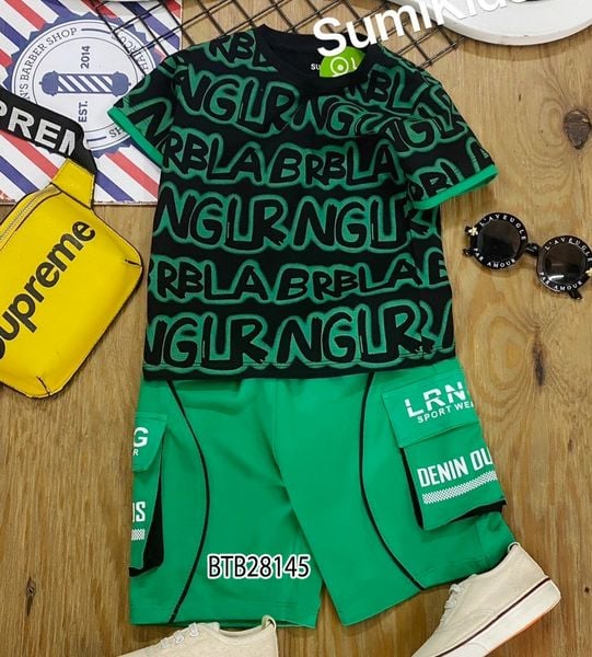 [XẢ KHO] Set THUN ÁO CHỮ quần túi hộp dễ thương cho bé trai BTB28145