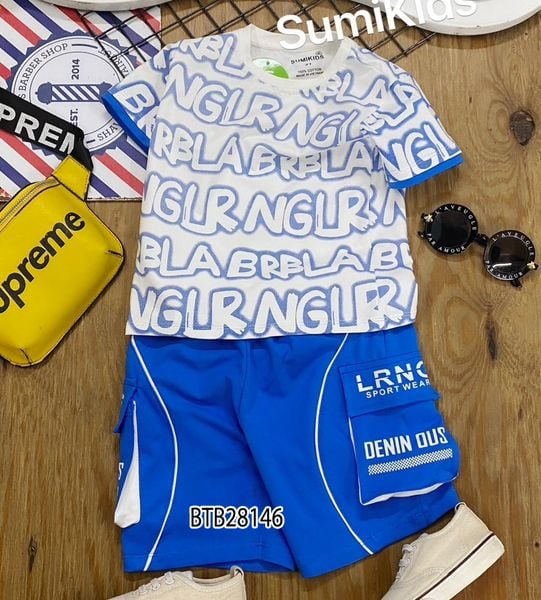 [XẢ KHO] Set THUN ÁO CHỮ quần túi hộp dễ thương cho bé trai BTB28145