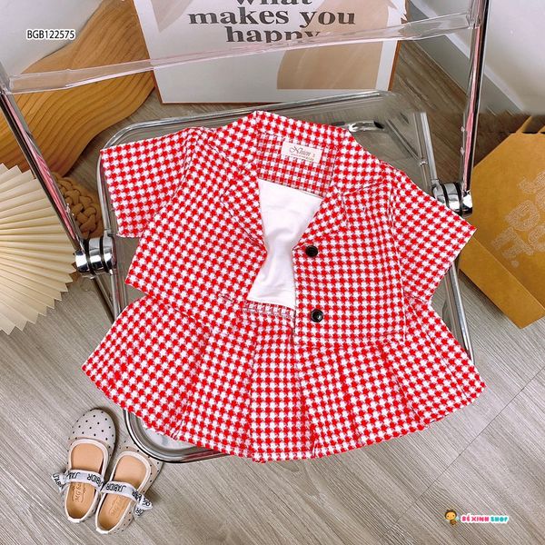 Set 3 áo váy caro dễ thương cho bé gái BGB122575