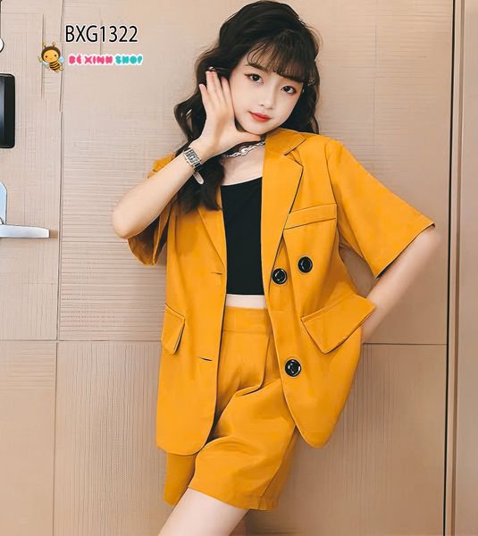 Set vest kèm áo thun croptop quần sort cho bé gái BXG1320