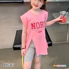 Set áo xẻ tà quần legging lửng NORT dễ thương cho bé gái BXG366