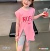 Set áo xẻ tà quần legging lửng NORT dễ thương cho bé gái BXG366