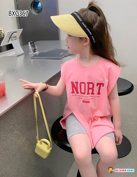 Set áo xẻ tà quần legging lửng NORT dễ thương cho bé gái BXG366