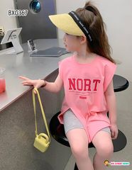 Set áo xẻ tà quần legging lửng NORT dễ thương cho bé gái BXG366