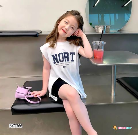 Set áo xẻ tà quần legging lửng NORT dễ thương cho bé gái BXG366