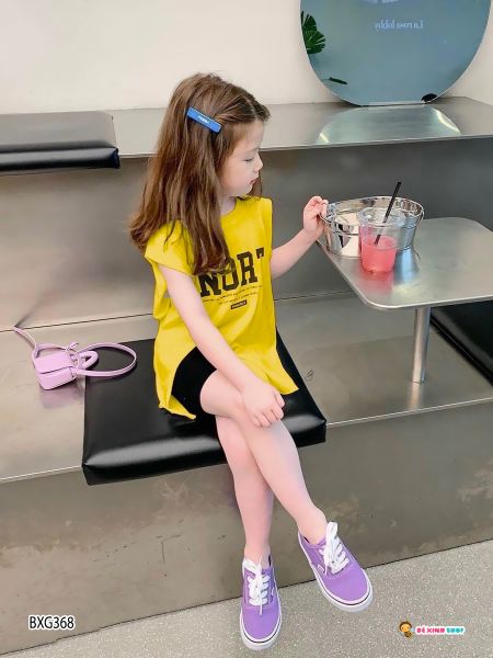 Set áo xẻ tà quần legging lửng NORT dễ thương cho bé gái BXG366