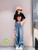 Set áo croptop tim quần jeans ống rộng dễ thương cho bé gái BGB123604