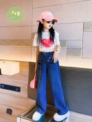 Set áo croptop tim quần jeans ống rộng dễ thương cho bé gái BGB123604
