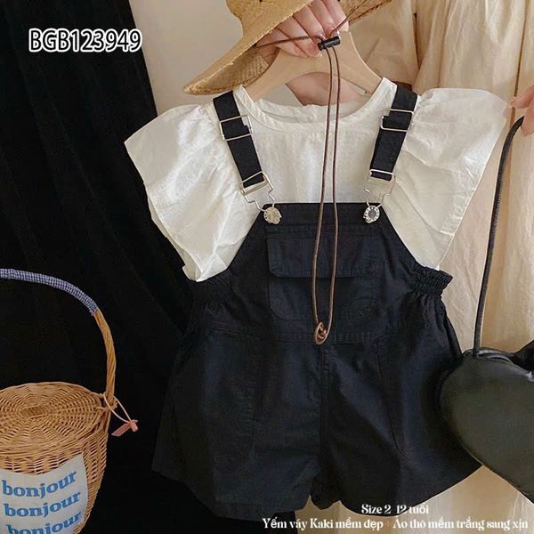 Set yếm kaki áo sơ mi dễ thương cho bé gái BGB123949