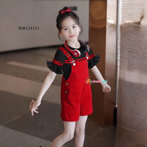 Set áo tay loe quần yếm kaki dễ thương cho bé gái đi chơi BGB124153