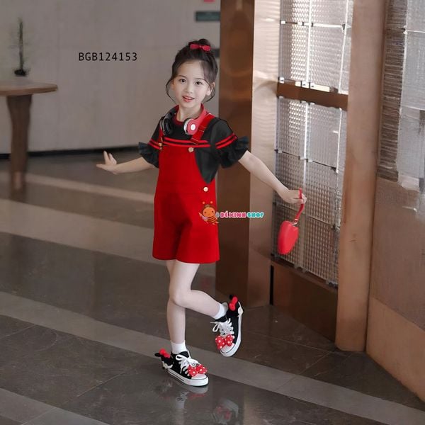 Set áo tay loe quần yếm kaki dễ thương cho bé gái đi chơi BGB124153