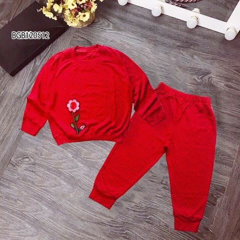 Bộ dài tay chấm bi thêu hoa dễ thương cho bé gái BGB120512