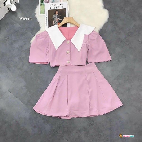 Set chân váy lụa cổ sen dễ thương cho bé gái BGB121156