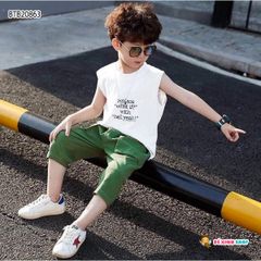 [XẢ KHO] Set áo sát nách in chữ quần linen túi hộp dễ thương cho bé trai BTB20861