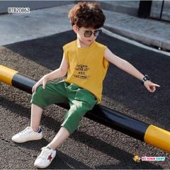 [XẢ KHO] Set áo sát nách in chữ quần linen túi hộp dễ thương cho bé trai BTB20861