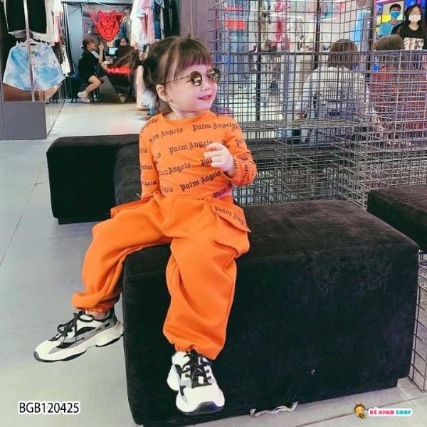 [XẢ KHO] Set áo croptop in chữ dài tay quần túi hộp dễ thương cho bé gái BGB120422