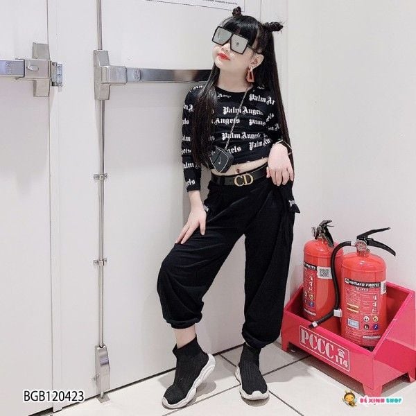 [XẢ KHO] Set áo croptop in chữ dài tay quần túi hộp dễ thương cho bé gái BGB120422