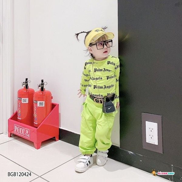 [XẢ KHO] Set áo croptop in chữ dài tay quần túi hộp dễ thương cho bé gái BGB120422