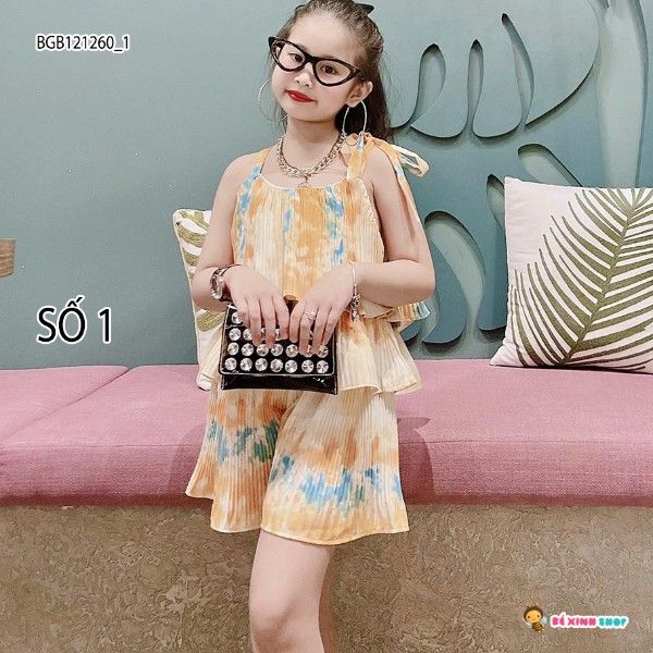 Set dập ly 2 dây quần váy dễ thương cho bé gái BGB121260